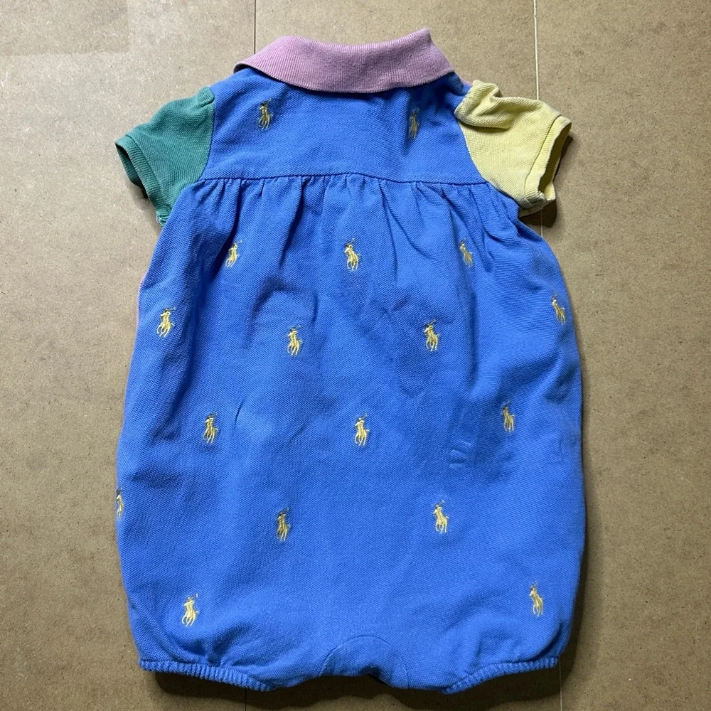 Ralph Lauren Pink Polo Baby Romper with Colorblock Sleeves